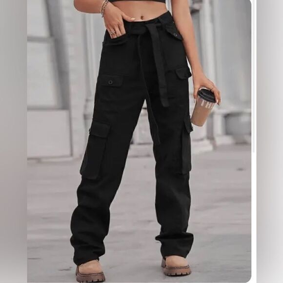 NXH | Black Belted Denim Cargo Pants M - Picture 1 of 8